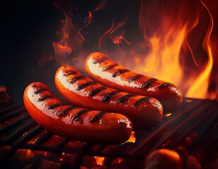 grilled sausages on grill coals are on fire for barbecue parties ai illustration