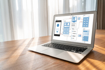 UX UI design process for modish mobile application and website . Creative prototype of wireframe...