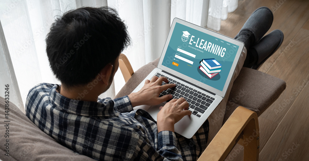 Poster e-learning website with modish sofware for student to study online on the internet network