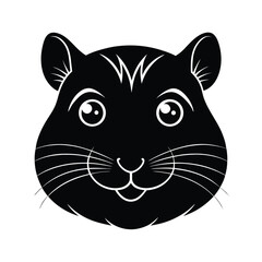 Stylized black and white hamster face graphic illustration for design projects or mascot creation