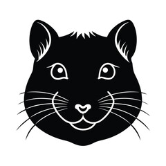 Vector illustration of a stylized black cat head with whiskers and smiling mouth