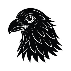 Graphic black and white vector illustration of an eagle head profile side view