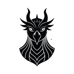 Striking black silhouette of a mythical griffin head with horns and sharp beak