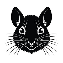 Adorable Black and White Mouse Head Silhouette Illustration Graphic