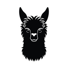 Black Alpaca Head Silhouette, Andean Animal, Fluffy Fur, Cute Face