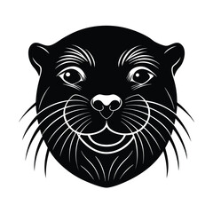 Smiling Otter Head, Monochrome, Wildlife, Animal, Nature, Icon, Logo, Design, Graphic, Illustration