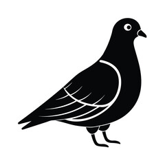 A simple, black silhouette of a pigeon is presented against a white background. The design is minimalist, showcasing the birds form with basic detailing. It evokes a sense of peace and nature.