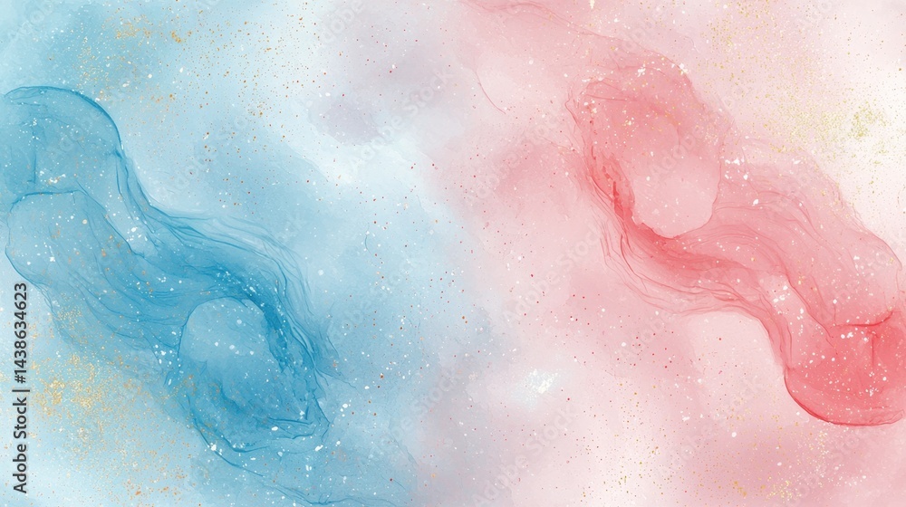 Poster a vibrant display of swirling blue and red hues intertwining with delicate sparkling elements agains