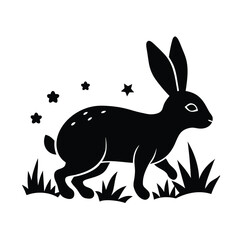 Silhouette Hare Meadow Night Stars Grassland Wildlife Art Design