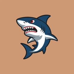 Naklejka premium Cartoon Illustration Of An Angry Shark With Sharp Teeth Ready To Attack In The Sea