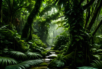 Naklejka premium Beautiful mountain landscape trees and beautiful view,in good quality, generative ai