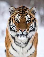 Obraz premium tiger in winter snow, close up