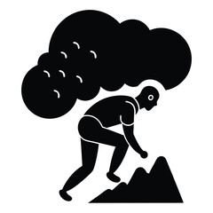 Man Struggling Uphill With Storm Clouds