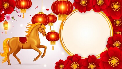Vector Illustration, horse fire, as symbol of Chine New Year 2026 and its ornament. Gong Xi Fat Cai