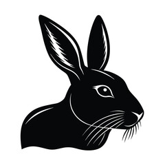 Elegant black and white rabbit head vector illustration side view