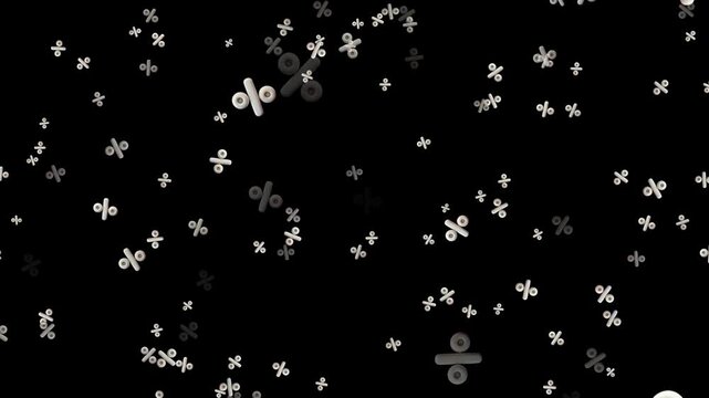Floating percentage mark icon 3d animation black background