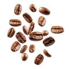 Obraz premium Fresh coffee beans scattered on a clean surface with rich brown hues showcasing texture and natural shine