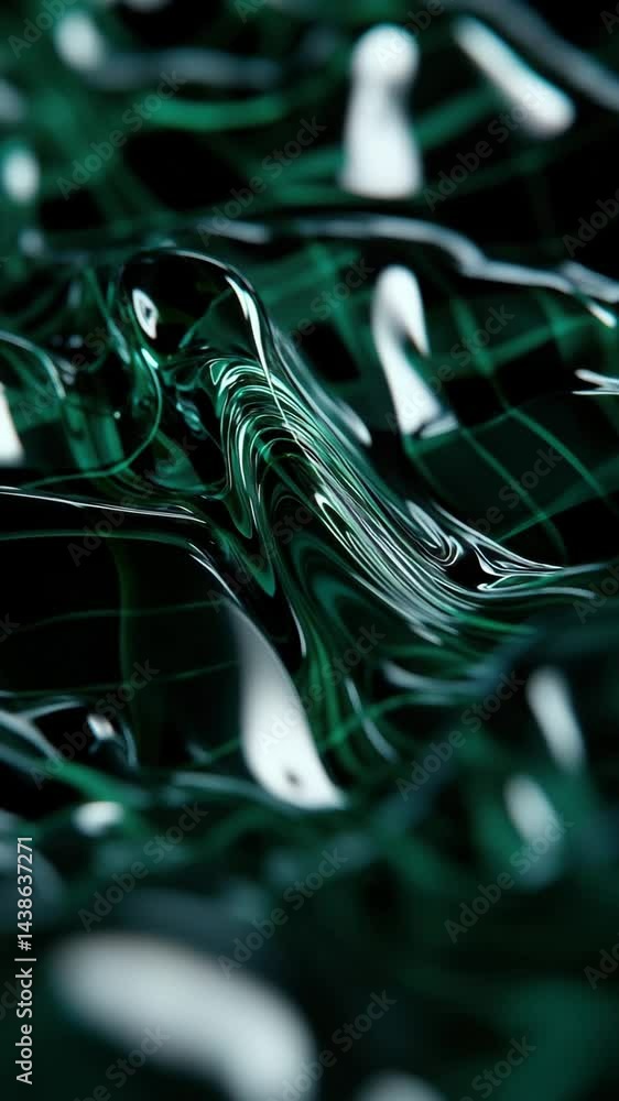 Poster a close-up view showcases the smooth, shimmering movement of green liquid on textured material. the 