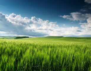 Fototapeta premium green wheat field and cloudy sky