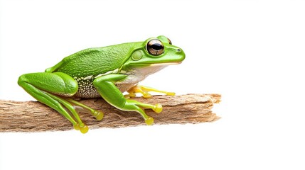 Obraz premium Frog resting on branch natural habitat wildlife photography studio environment close-up view amphibian beauty