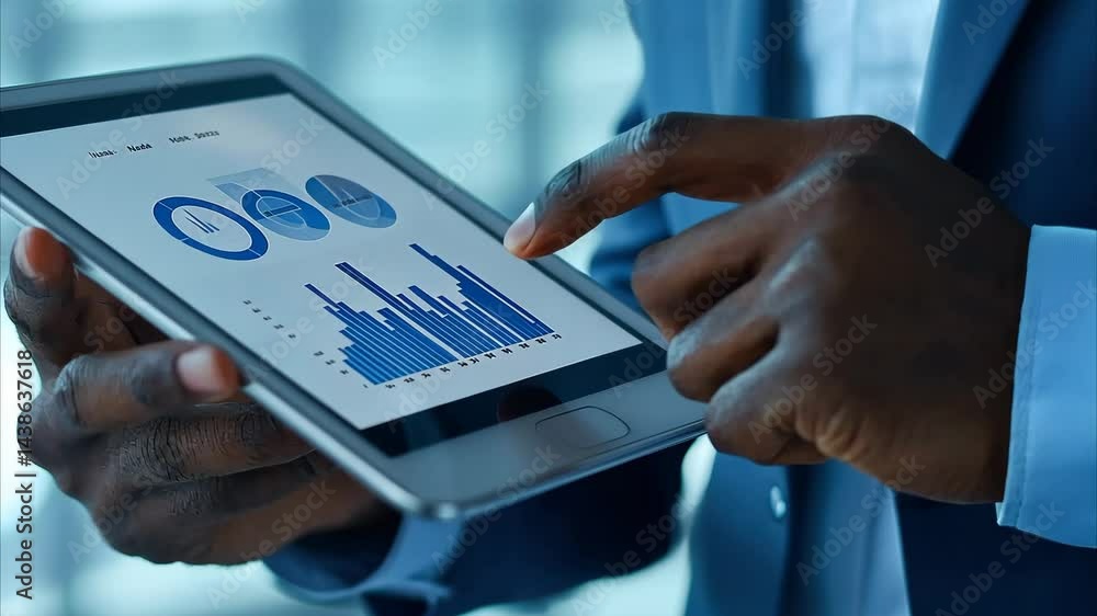 Aufkleber financial data analysis by diverse colleagues using a tablet in a modern office setting, financial d