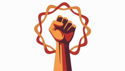 Raised fist symbolizing solidarity surrounded by abstract designs, unity