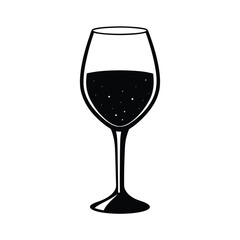 Elegant black and white wine glass illustration minimalist design full body close up