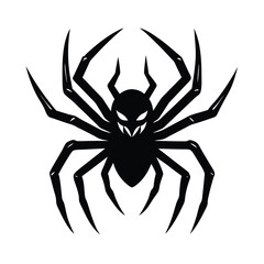 Stylized silhouette of a scary halloween spider with glowing eyes and sharp fangs