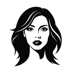Elegant woman portrait with flowing hair black and white vector illustration