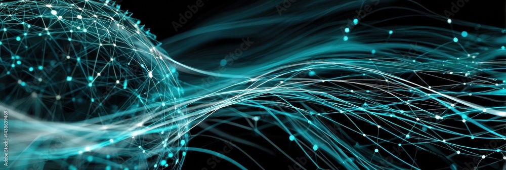 Poster Interconnected Nodes and Data Streams Forming a Wireframe Globe Representing Global Connectivity and Technology