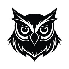 Striking black and white owl vector illustration bird of prey with piercing gaze