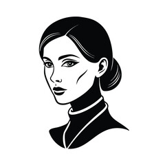 Elegant woman portrait illustration with bun hairstyle in black and white stylized vector graphic design