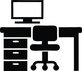 office desk silhouette icon on white background. furniture icon.