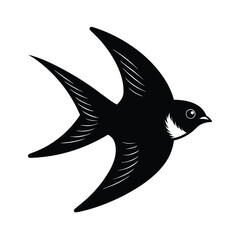 Fototapeta premium Stylized swallow bird black and white illustration elegant flying design vector graphic clean cut isolated on white background