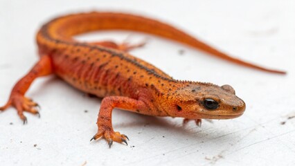 Naklejka premium Close-up of a vibrant orange Eastern Newt (Notophthalmus viridescens) on a white background
