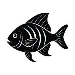 Fototapeta premium Black and white tropical fish illustration for icon design and marine life concepts