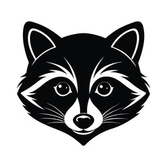 Minimalist raccoon head vector illustration simple black and white icon perfect for wildlife or animal themed designs © Joy
