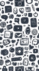 Seamless pattern of social media icons and objects