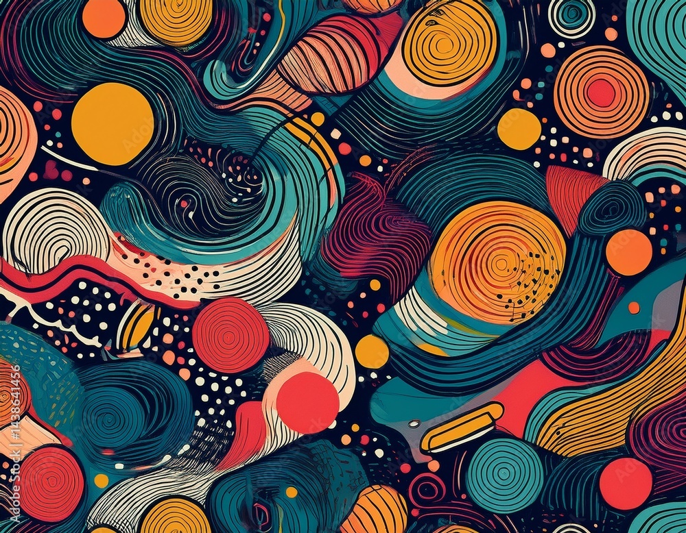 Poster seamless doodle geometric pattern abstract modern background with circles and curves hipster memphis