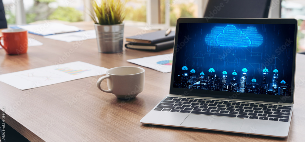 Poster cloud computing software for modish remote work and personal data storage