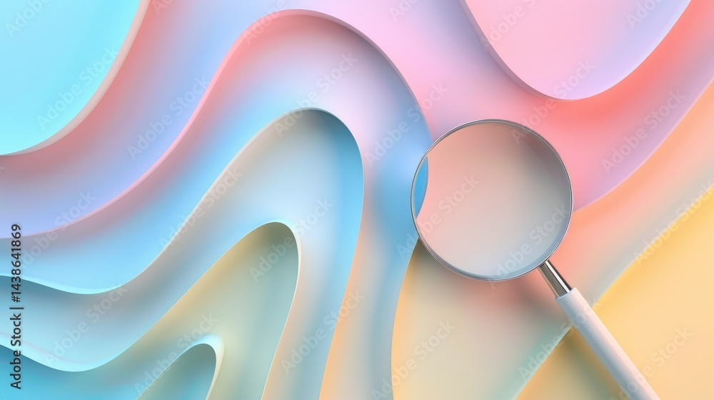 Poster exploring colorful paper waves with a magnifying glass creative studio abstract art soft lighting cl