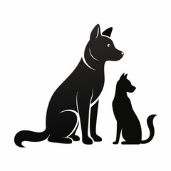 Dog and  cat silhouette on white background