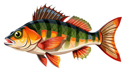 Very beautiful European perch known as the common, redfin, big-scaled redfin, English, Eurasian river perch white background