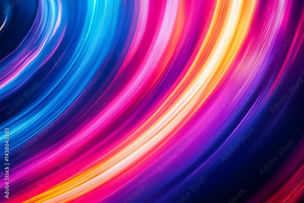 Poster abstract background with glowing lines, waves and bokeh effect