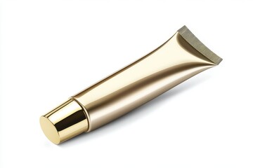 Cosmetic tube with gold cap isolated on white background