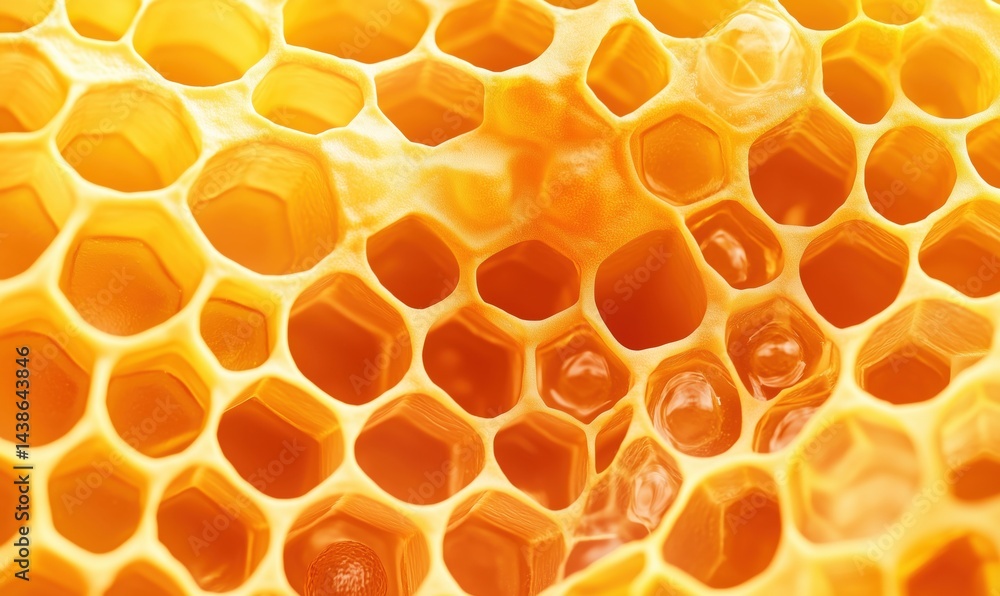 Poster close-up of honeycomb structure showcasing intricate hexagonal patterns and golden hues
