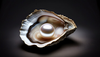 Naklejka premium oyster with a pearl on a dark background generative ai