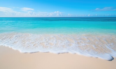 Fototapeta premium Stunning tropical beach with turquoise water and soft white sand under clear blue sky
