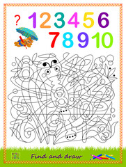 Can you find and color all the numbers from 1 to 10 hidden in picture? Educational page for little children. Logic puzzle game. Coloring book. Worksheet for kids school textbook. Vector illustration.