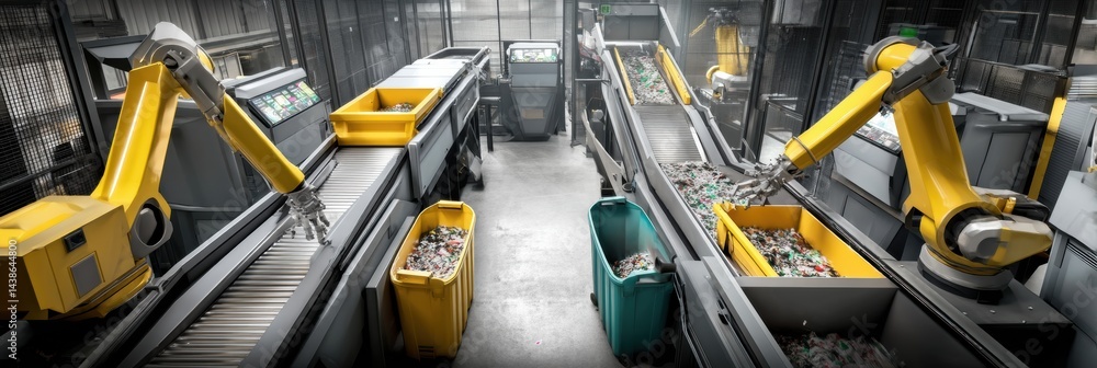 Poster robotic arms efficiently separate trash in a modern waste sorting facility